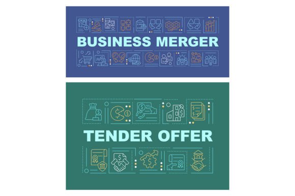 Business Merger Word Concepts Banner Set for Graphic Templates