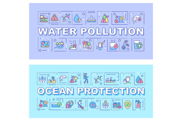 Ocean Protection Word Concepts Banners - Graphic Templates for Branding