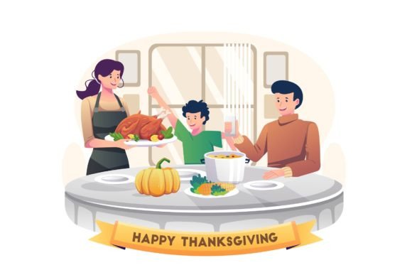 Thanksgiving Dinner Family Illustration for Crafting and Graphics