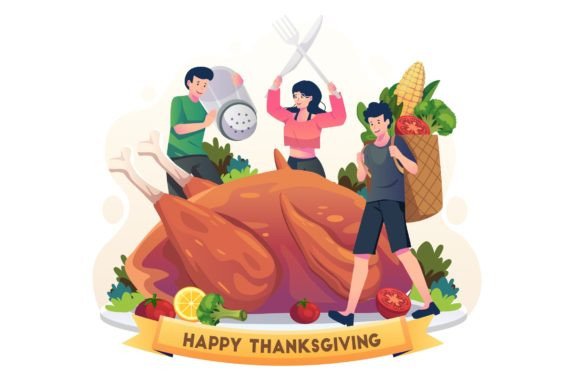 Thanksgiving Dinner Party Illustration: A Graphic Asset for Seasonal Content