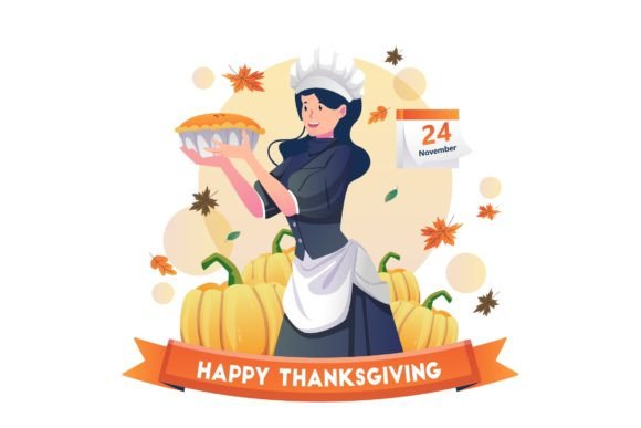 Woman Cook Thanksgiving Pie Illustration Review